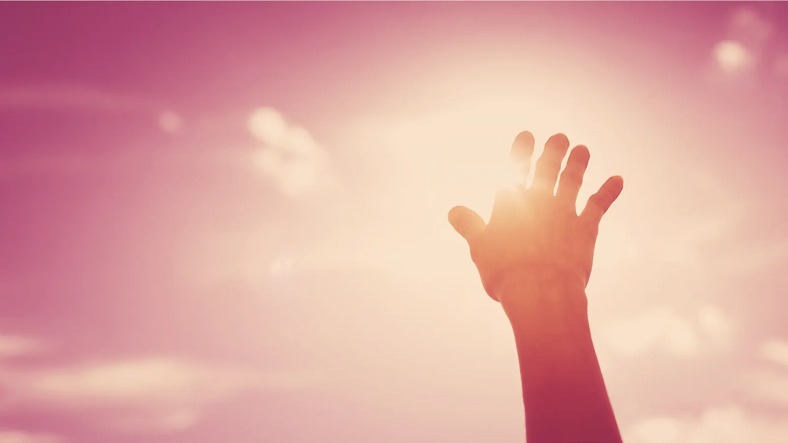Outstretched hand reaching up to the sky feeling the warm rays of sunshine through finger tips. Image: Shutterstock