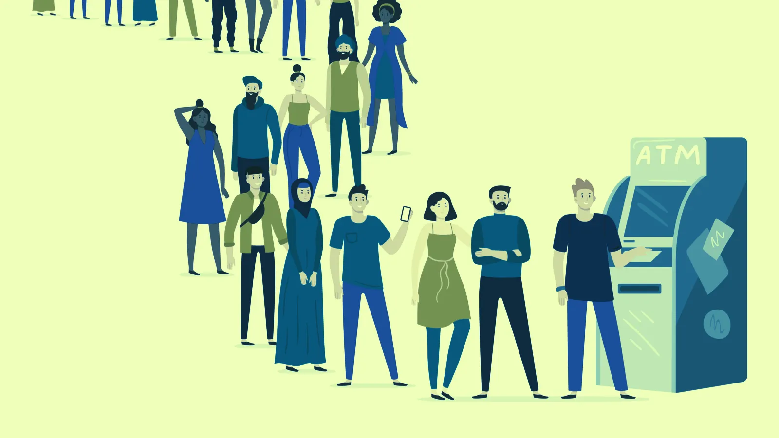 Coronavirus causes absurd ATM queues, as unemployed New Yorkers withdraw state benefits. Image: Shutterstock