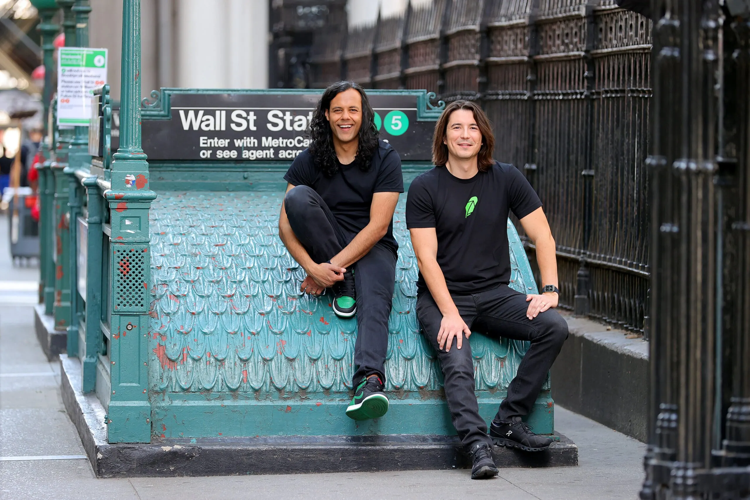 NEW YORK, NEW YORK - JULY 24: Robinhood Co-Founders Baiju Bhatt and Vlad Tenev on July 24, 2021 in New York City. (Photo by Mike Coppola/Getty Images for Robinhood)