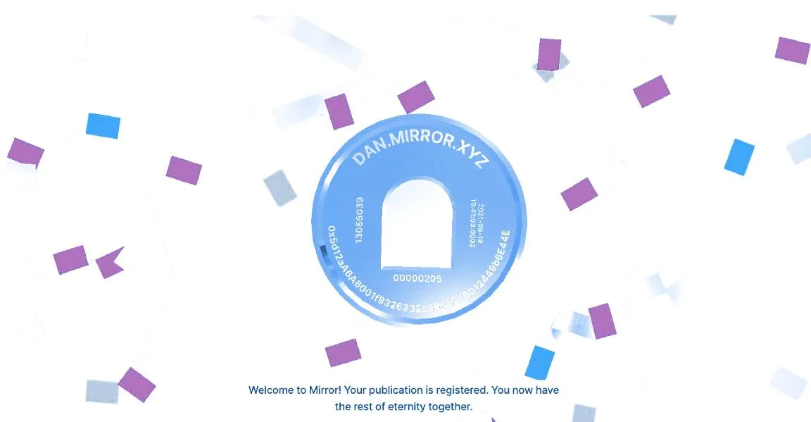 The screen you see when you finish in the top 10 of Mirror's WRITE Race and exchanged your WRITE token for a Mirror blog.