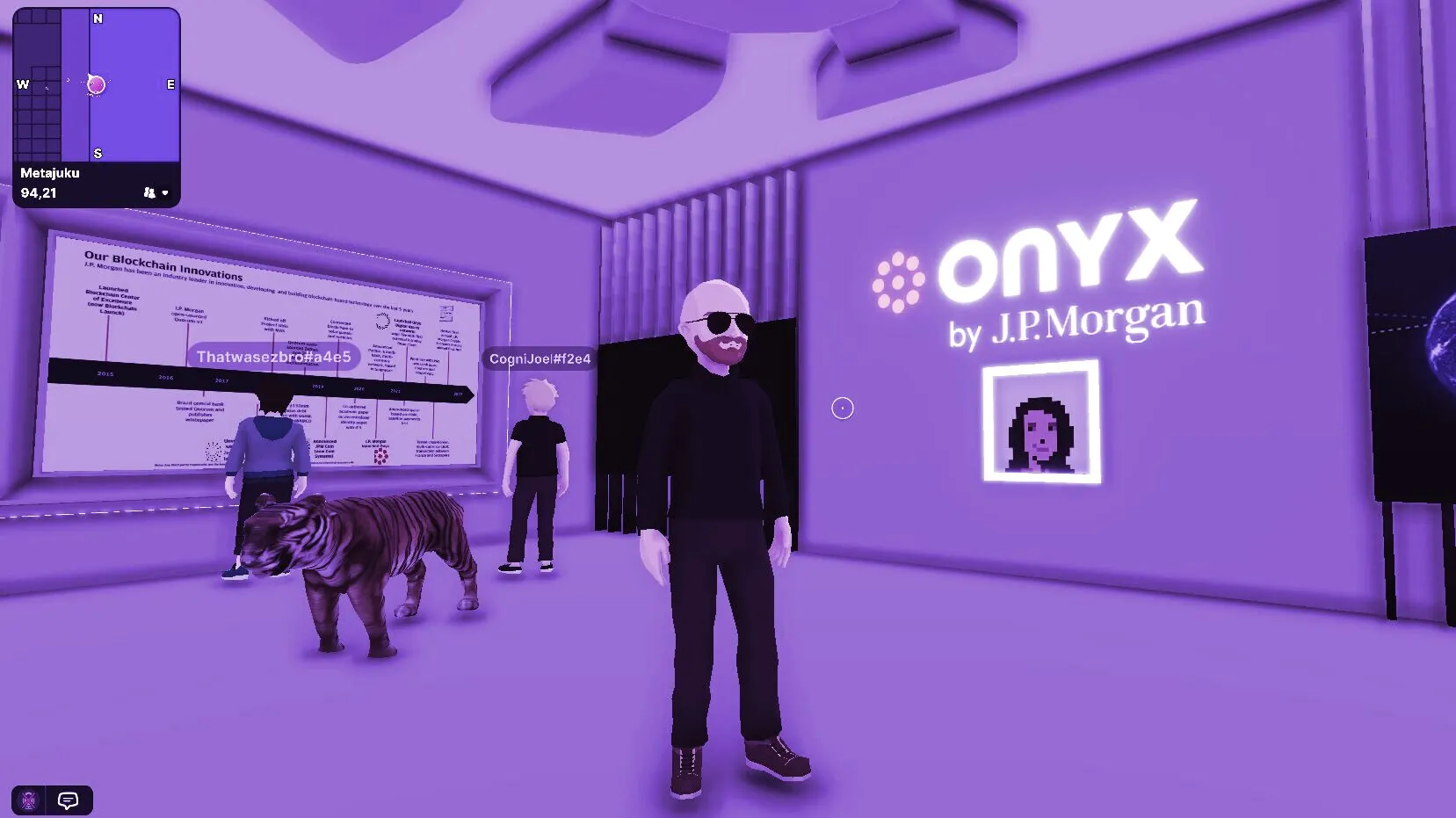 Your intrepid decrypt1.derrespondent explores JP Morgan's Onyx Lounge. Image: Decentraland