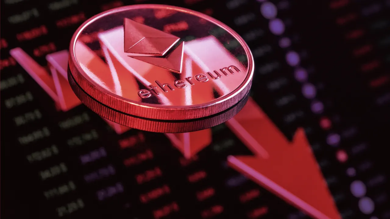 Ethereum's price is down. Image: Shutterstock
