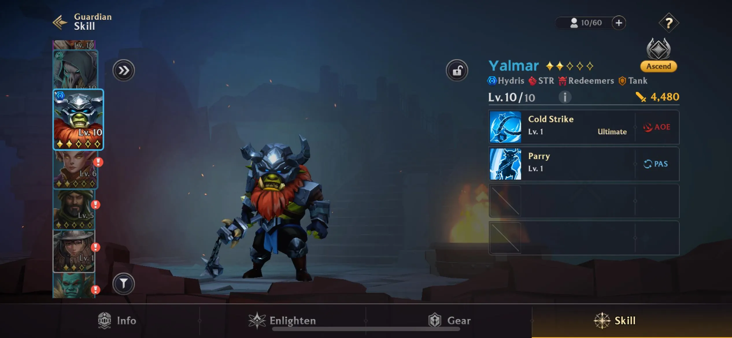 Guild of Guardians customization screen for character.