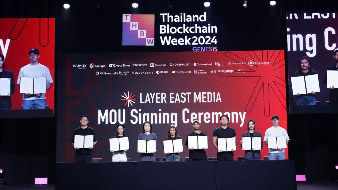 From left: Representatives from Odaily, Coin68, HashKey Capital, Bitcoin Addict, Decrypt, Coinpost, PANews and Coinvestasi. Image: Layer East Media