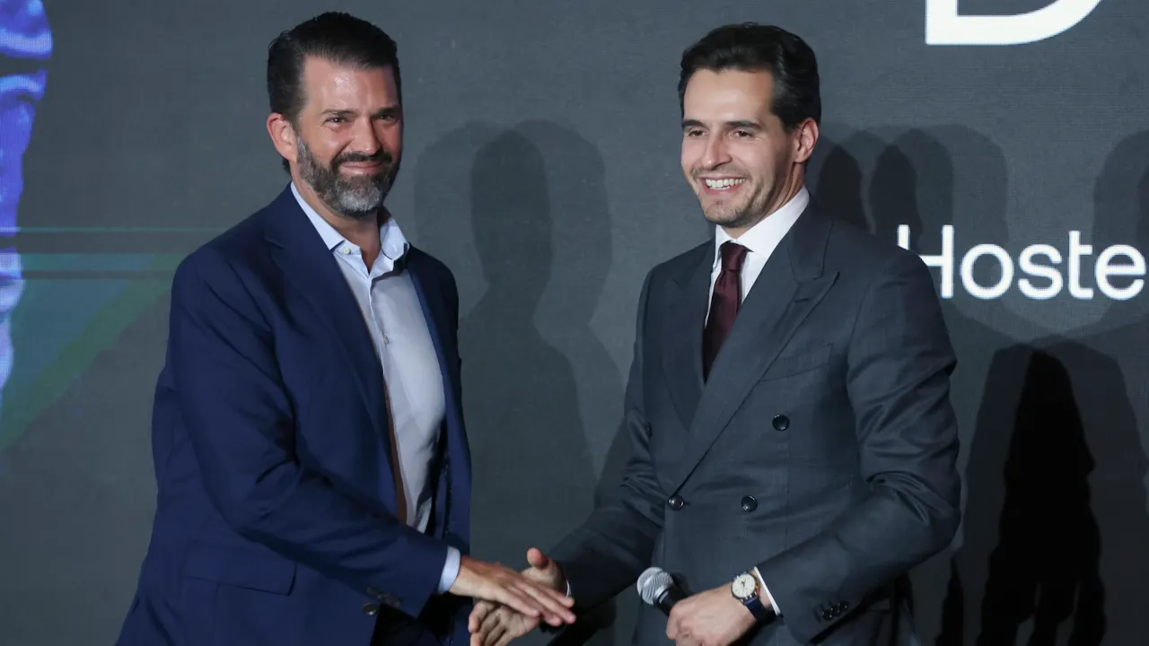 Donald Trump Jr. and Nexo co-founder Antoni Trenchev, from left, in April 2025. Photo: Nexo