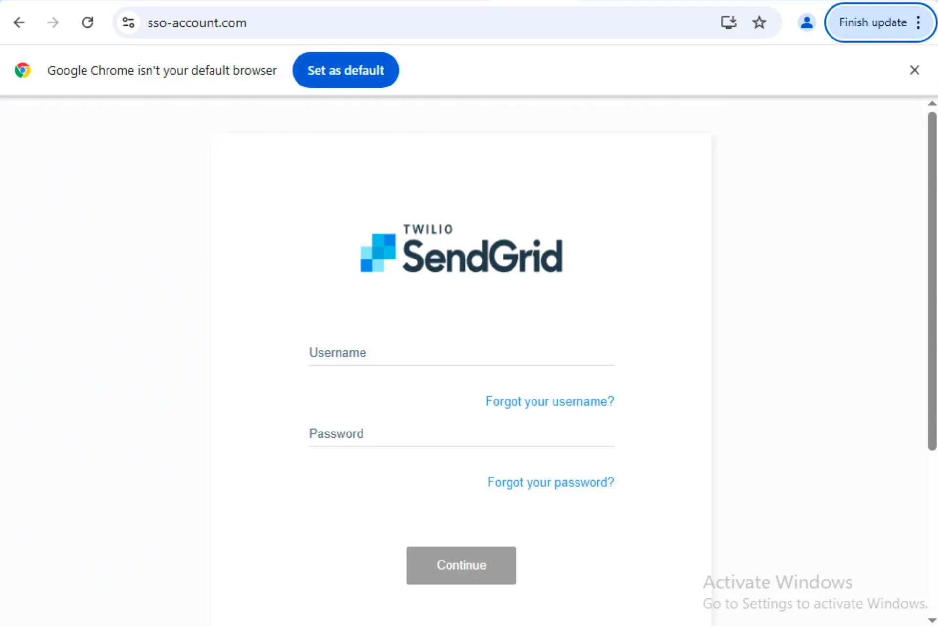 A fake SendGrid page generated as part of the PoisonSeed malware campaign. 