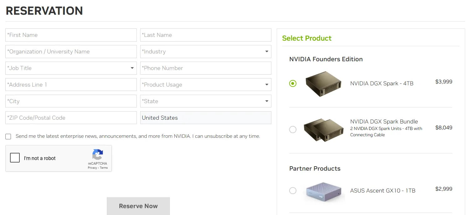 Reservations for the NVIDIA DGX Spark