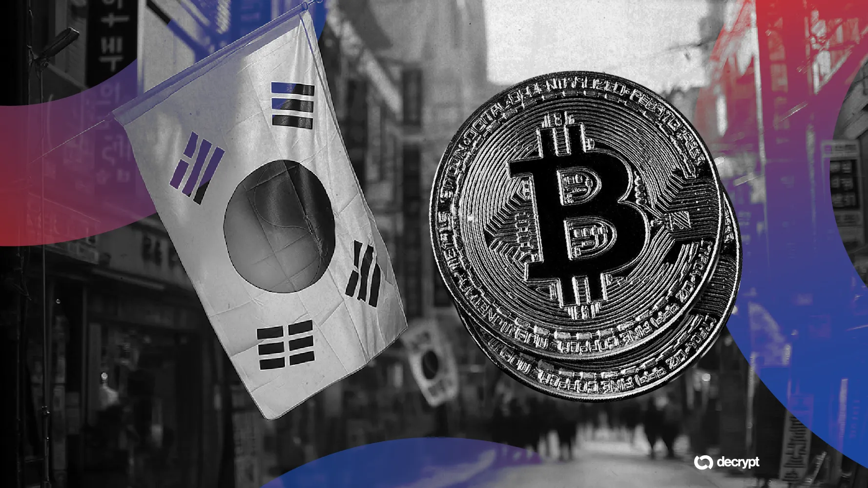 South Korea and Bitcoin. Image: Decrypt