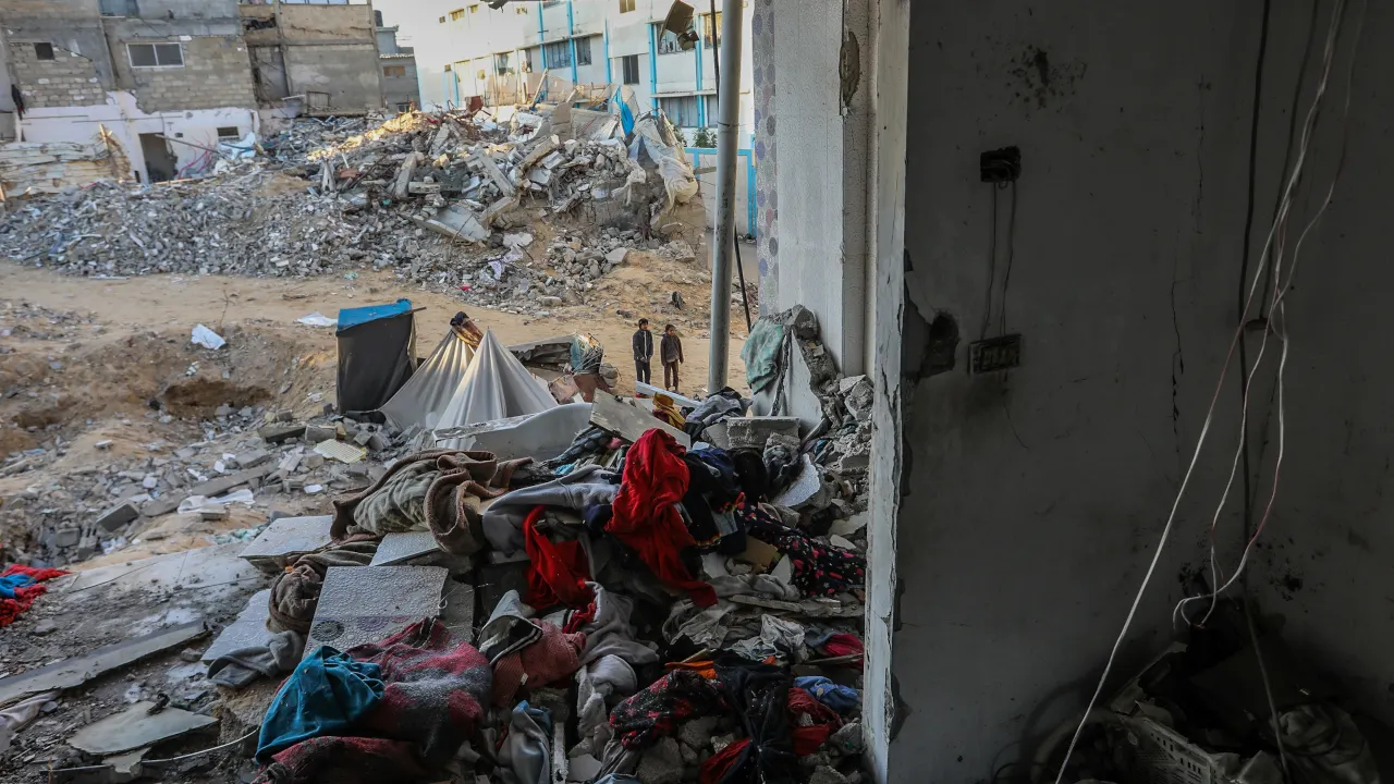 Palestinians inspect the rubble of their home in January 2025, following Israeli airstrikes. Photo: Shutterstock