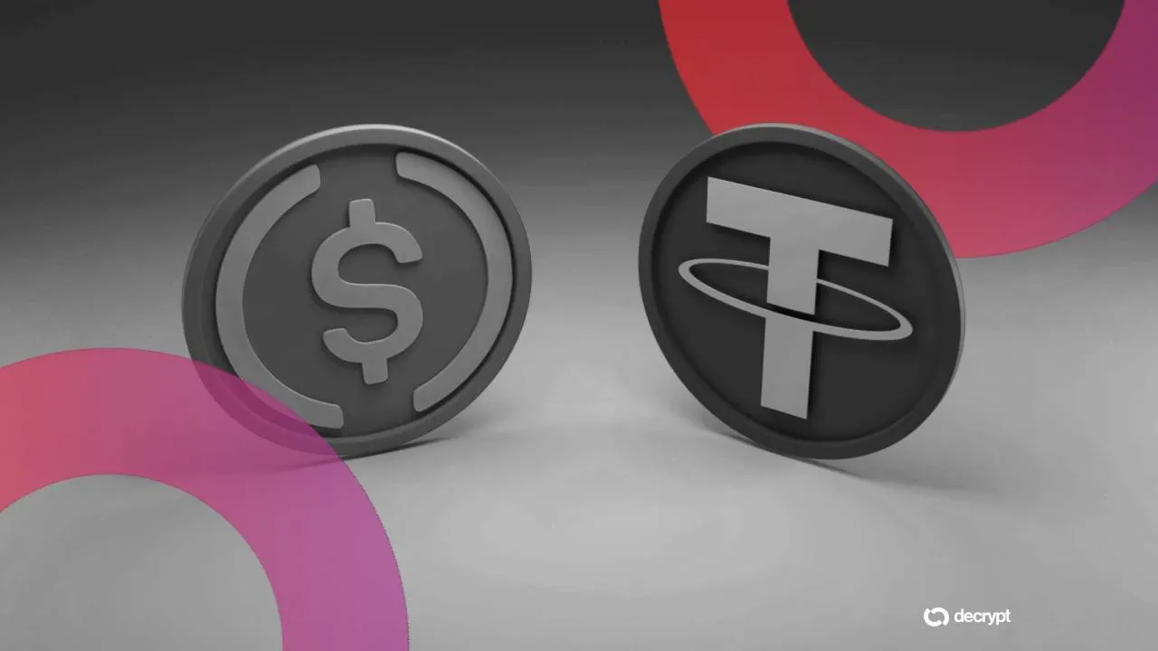 Circle's USDC and Tether's USDT stablecoins. Image: Shutterstock/Decrypt