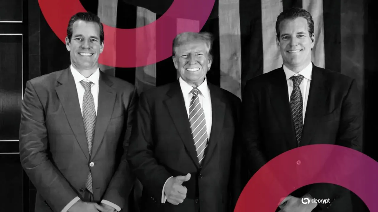 Donald Trump (center) and the Winklevoss twins. Image: Tyler Winklevoss