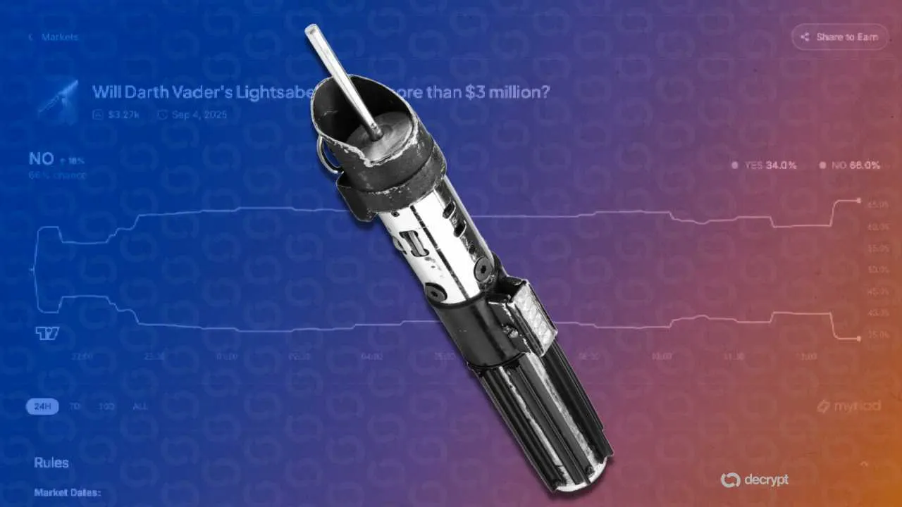 Screen-used Darth Vader lightsaber. Image: Prop Store Auction/Decrypt