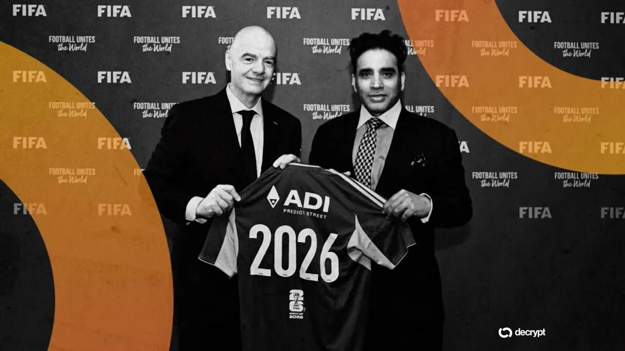 FIFA President Gianni Infantino and ADI Predictstreet Principal Council Member Ajay Hans Raj Bhatia. Image: Decrypt/FIFA